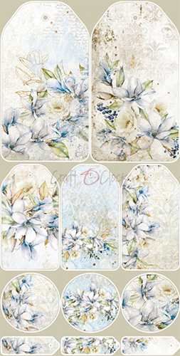 Комплект дизайнерска хартия с елементи за изрязване - VINTAGE SKY Flowers - 12 листа