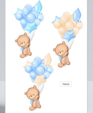 Комплект изрязани елементи - Bear with blue balloons - 3 бр