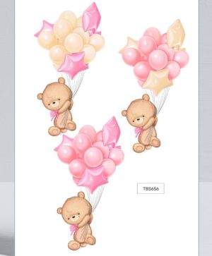 Комплект изрязани елементи - Bear with pink balloons - 3 бр