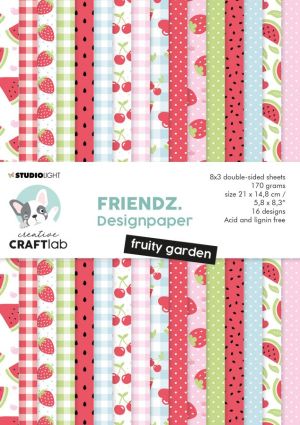 Комплект дизайнерска хартия - Fruity Garden Friendz - 24 листа