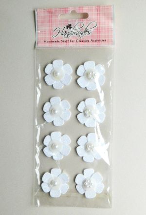 Комплект стикери - Бели цветя с перла - 8 бр