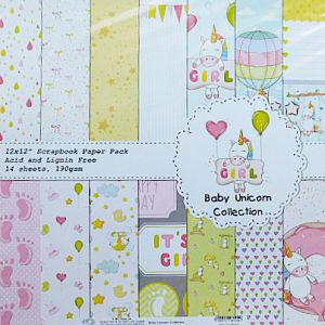 Комплект дизайнерска хартия - Baby Unicorn  - 14 листа