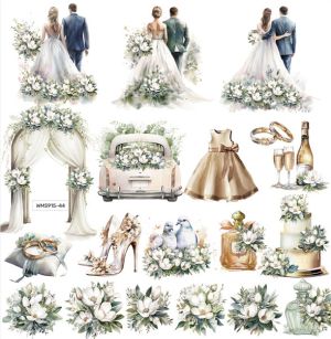 Комплект изрязани елементи - Wedding magnolias  - 48 бр.