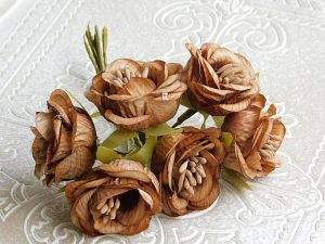 Букет цветя от плат с тичинки - Кафяво - 6 бр.