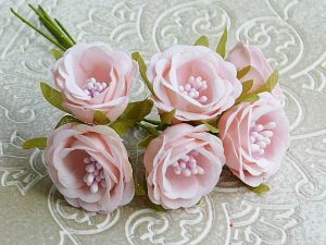 Текстилни цветя - Велур Бледо розово - 6 бр.