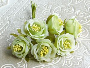 Текстилни цветя - Велур Мента зелено - 6 бр.