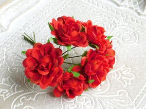 Текстилни цветя кичести - Червено - 6 бр