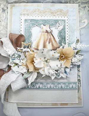 Комплект изрязани елементи - Wedding magnolias - Green Square Lace - 17 бр.
