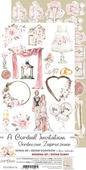 Комплект дизайнерска хартия с елементи за изрязване - A CORDIAL INVITATION Wedding set - 12 листа