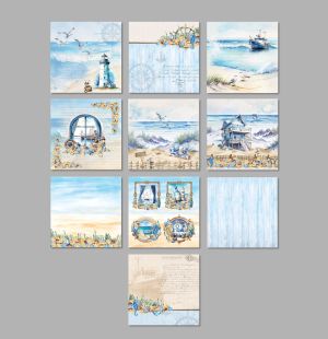 Комплект дизайнерска хартия - Sea blue summer - 10 листа
