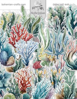 Комплект изрязани елементи - Sea blue summer - Seaweeds and corals - 69 бр.