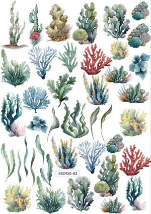 Комплект изрязани елементи - Sea blue summer - Seaweeds and corals - 69 бр.