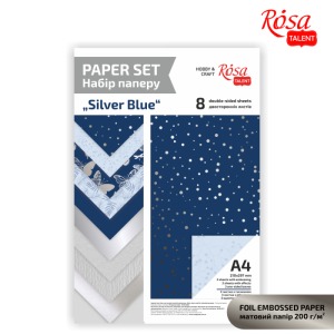Комплект дизайнерска хартия - Silver Blue  - 8 листа - А4