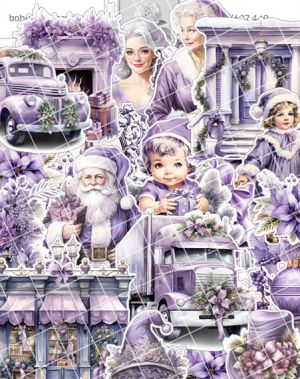 Комплект изрязани елементи - Christmas smiles Purple - 45 бр.