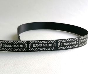 Панделка сатен с надпис - Handmade - Черно - 2 м. 