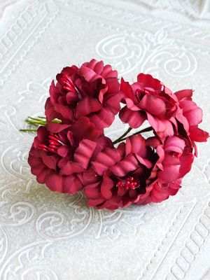Текстилни цветя - Вишна с тичинки мат - 6 бр.