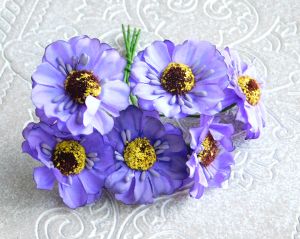 Текстилни цветя с велурени тичинки - Лилаво - 6 бр.