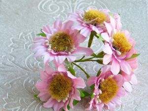 Текстилни цветя Маргаритки с мъхести тичинки - Розово - 6 бр.
