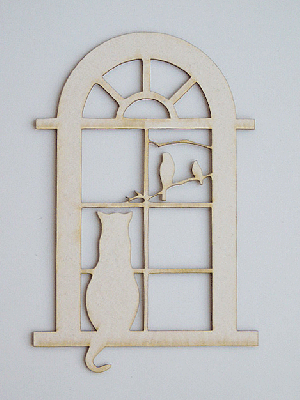 Eлементи за миниатюра - Прозорец с коте и птичка