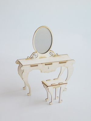 3D  елементи за миниатюра - Тоалетка с огледало и табуретка