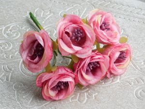 Текстилни цветя с тичинки мат - Пунш розово меланж  - 6 бр