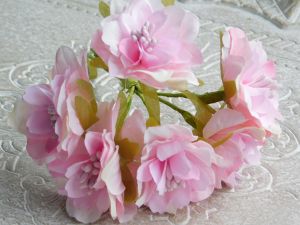 Текстилни цветя кичести с тичинки - Розово - 6 бр