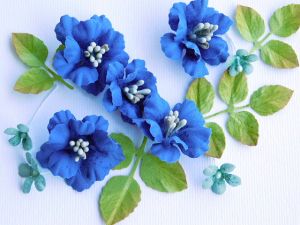 Комплект Ръчно изработени цветя от плат - Тъмно синьо- 13 елемента