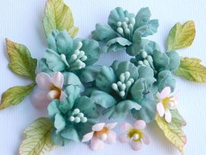 Комплект Ръчно изработени цветя от плат - Градински чай - 14 елемента