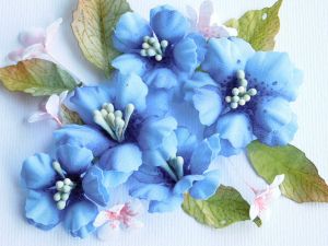 Комплект Ръчно изработени цветя от плат - Светло синьо - 16 елемента