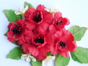 Комплект Ръчно изработени цветя от плат - Червено - 13 елемента