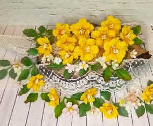 Комплект Ръчно изработени цветя от плат - Жълто оранжево - 13 елемента