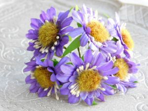 Текстилни цветя Маргаритки с мъхести тичинки - Лилаво - 6 бр.