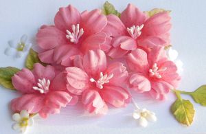 Комплект Ръчно изработени цветя от плат - Пунш розово - 12 елемента