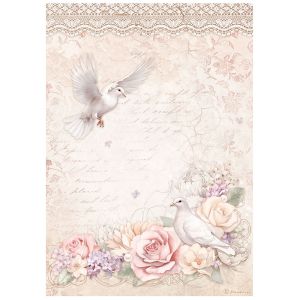 Фина оризова хартия за декупаж 21 x 29.7 cm. -  Romance Forever Doves