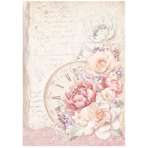 Фина оризова хартия за декупаж 21 x 29.7 cm. -  Romance Forever Clock