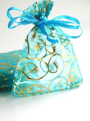 Малки Подаръчни торбички - Органза Тюркоазено синьо  - 25 бр