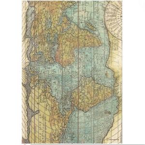 Фина оризова хартия за декупаж 21 x 29.7 cm. - Around the world mappa