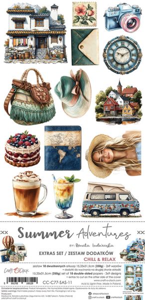 Комплект дизайнерска хартия с елементи за изрязване - Summer Adventures MIX - 18 листа