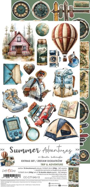 Комплект дизайнерска хартия с елементи за изрязване - Summer Adventures MIX - 18 листа