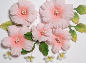 Комплект Ръчно изработени цветя от плат - Розово - 13 елемента