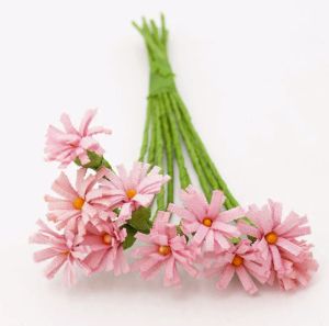 Текстилни цветя Мини маргаритки - Пунш розово - 10 бр.