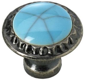 Ретро Дръжка - Сребриста със син порцелан  - 27 мм