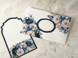 Комплект плик с вложка - Тъмно синьо Рози - 15,70 х 10,00 см