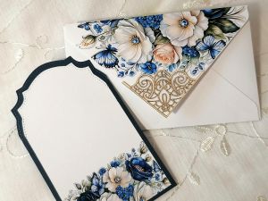 Комплект плик с вложка - Тъмно синьо Рози - 15,70 х 10,00 см