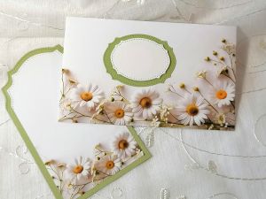 Комплект плик с вложка - Светло зелено Маргаритки - 15,70 х 10,00 см