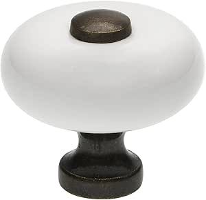 Дръжка - Керамична Бяло и античен бронз - Ø31 x 30 мм
