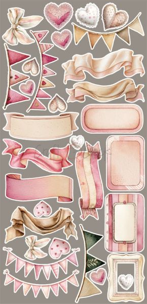 Комплект дизайнерска хартия с елементи за изрязване - Baby Girl Universe EXTRAS MIX - 18 листа