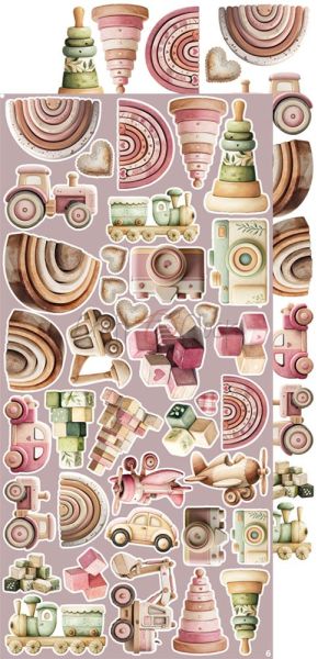 Комплект дизайнерска хартия с елементи за изрязване - Baby Girl Universe EXTRAS MIX - 18 листа