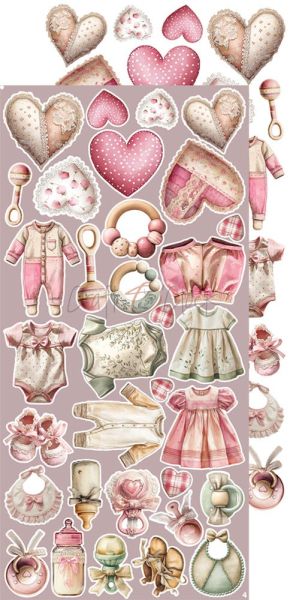 Комплект дизайнерска хартия с елементи за изрязване - Baby Girl Universe EXTRAS MIX - 18 листа