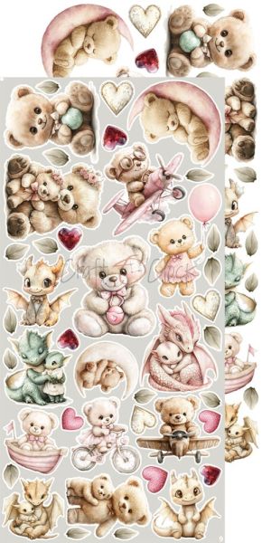 Комплект дизайнерска хартия с елементи за изрязване - Baby Girl Universe EXTRAS MIX - 18 листа